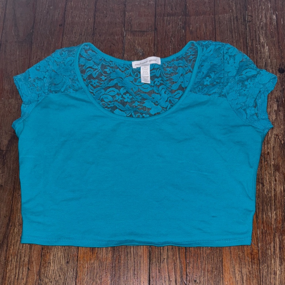 Teal Lace Sleeve Women's Crop Top